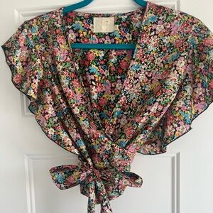 Floral Wrap Top with Flutter Sleeves